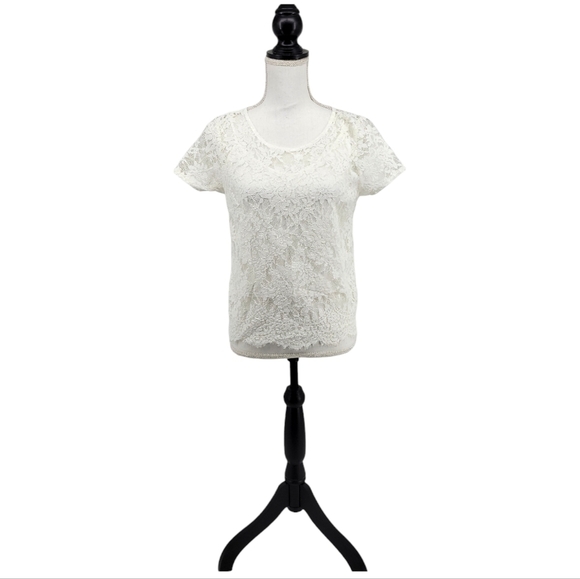 Abercrombie & Fitch Womens White Floral lace Sheer Top With Removable Liner S - Picture 16 of 16